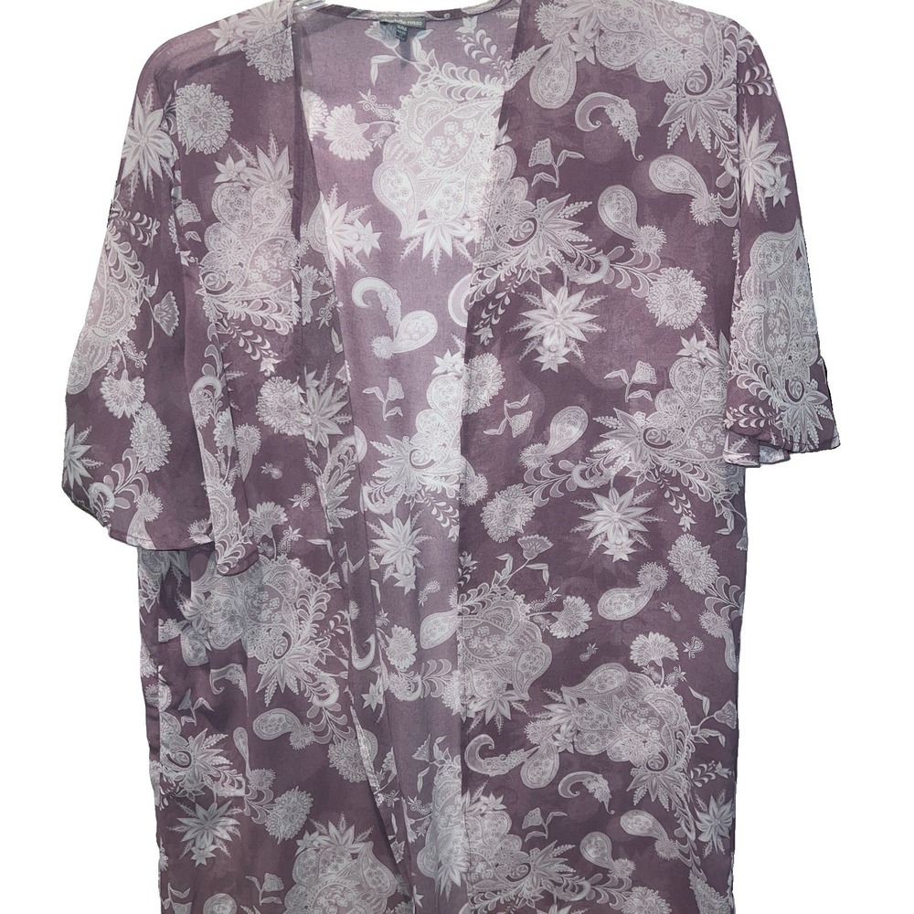 Charlotte Russe Sheer Kimono Lavender Floral Paisley S/M Romantic Whimsical